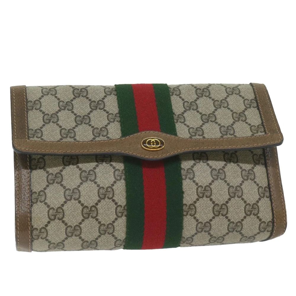 GUCCI GG Supreme Web Sherry Line Clutch Bag - Picture 9 of 15